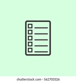 Check list icon flat. Grey vector symbol on green background
