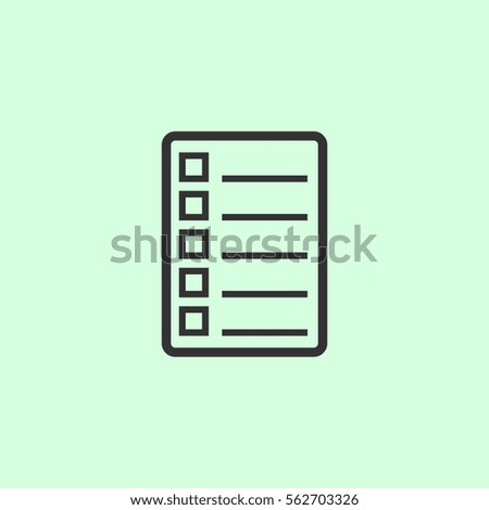 Check list icon flat. Grey vector symbol on green background