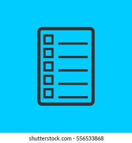 Check list icon flat. Simple vector black pictogram on blue background