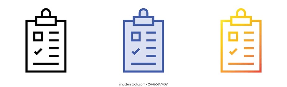 icono de lista de comprobación. Diseño de estilo de relleno lineal, azul y degradado aislado sobre fondo blanco