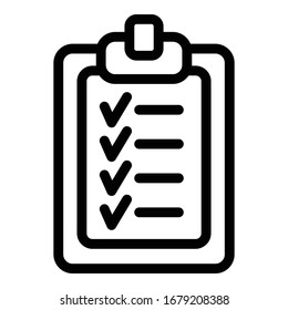 Listensymbol überprüfen. Vektorillustration-Symbol der Outline-Checkliste für Webdesign einzeln auf weißem Hintergrund