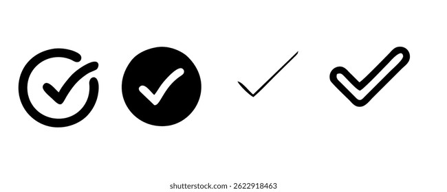 conjunto de ícones da lista de verificação. símbolo aprovado, marca da caixa de verificação marcada, conjunto de marcas de verificação, linha editável.