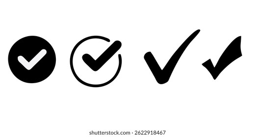 check list icon set. approved symbol, checked checkbox mark, checkmark set, editable line.