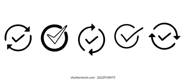 check list icon set. approved symbol, checked checkbox mark, checkmark set, editable line.