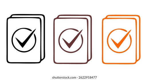 check list icon set. approved symbol, checked checkbox mark, checkmark set, editable line.