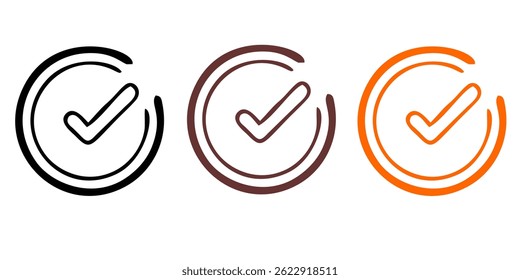 conjunto de ícones da lista de verificação. símbolo aprovado, marca da caixa de verificação marcada, conjunto de marcas de verificação, linha editável.