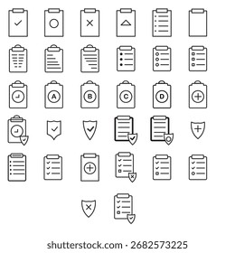  Lista de verificação ícone definir design gráfico vetorial de modelo, sinal e símbolo, estilo de linha