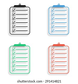 check list icon with shadow - colored vector set