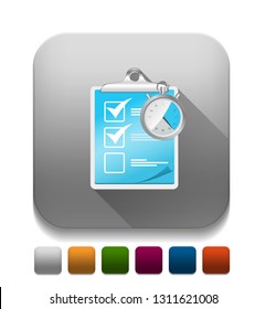Check List Icon With Stopwatch With Long Shadow Over App Button