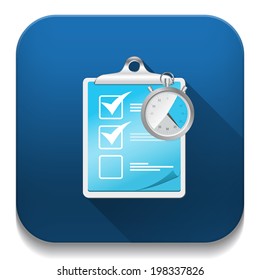 check list icon with stopwatch With long shadow over app button