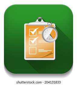 check list icon with stopwatch With long shadow over app button