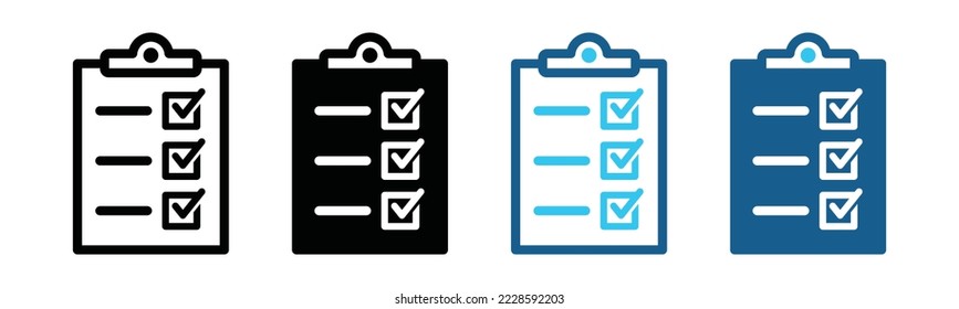 Überprüfen Sie die Symbol-Vektorgrafik der Liste. Checkliste auf dem Symbol der Zwischenablage. Checkbox-Dokument, Formular und Umfrage. Einkaufsliste auf der Zwischenablage mit Prüfzeichen, Symbolgrafik