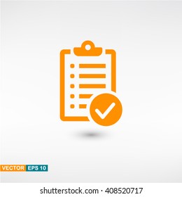 Check list icon vector eps 10. Orange Check list icon with shadow on a gray background.
