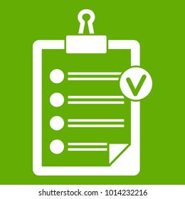 Check list icon white isolated on green background. Vector illustration