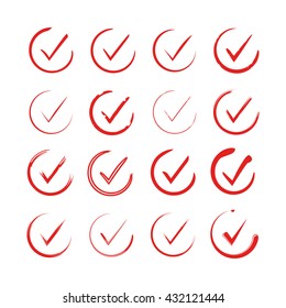 check list icons, check mark icons, hand drawn check signs, red check 
