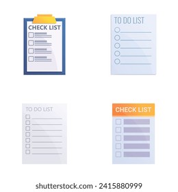 Check list icons set cartoon vector. Daily check list. Planning and execution control