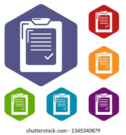 Check list icons vector colorful hexahedron set collection isolated on white