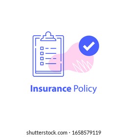 Check List, Insurance Services, Accept Policy Change, Contract Paperwork, Terms And Conditions, Fast Questionnaire, Quick Survey, Opinion Pol Or Sociology, Vector Line Icon