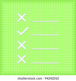 Check List Isolated on Green Sheet. Vector Illustration.