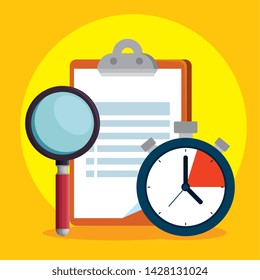 check list with magnifying glass and chronometer