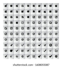 check list, check mark icon in gray square buttons set