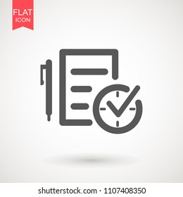 Check List Check Mark Pen Clock Icon Vector. Time Compliance Illustration. Test Logo Symbol. Clipboard Pen Clock Calendar Icon Vector. Checklist Pencil Time Management Illustration. Taxes Payment