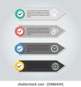 Check list with check marks or ticks in circles. Vector illustration.