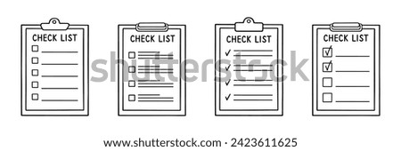 Check list, memory note paper doodle set. Reminder, to do list, notebook with plan, task and checkboxes in sketch style. Hand drawn vector illustration isolated on white background