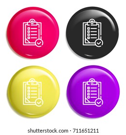 Check list multi color glossy badge icon set. Realistic shiny badge icon or logo mockup