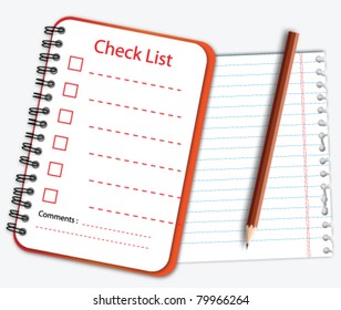 Check list notebook with note paper and pencil