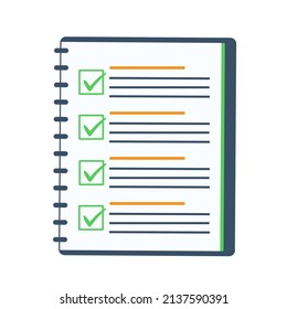 Check list on the notebook isolated on white. Vector illustration