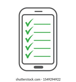 Check list on smartphone screen. Mobile app template document symbol vector sign 