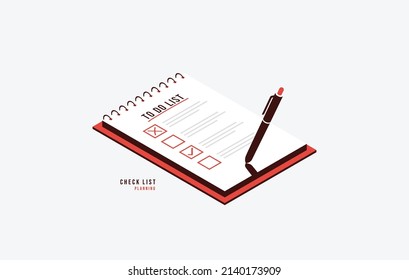 Check list paper with pencil on clipboard isometric design. Completed to do list concept, Successful completion of business tasks vector illustration