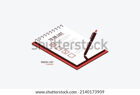 Check list paper with pencil on clipboard isometric design. Completed to do list concept, Successful completion of business tasks vector illustration
