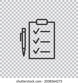 Check list with pen icon isolated on transparent background. Vector illustration. Flat design style.