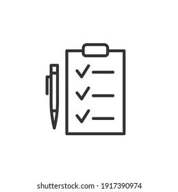 Check list with pen icon. Vector illustration. Flat design style.