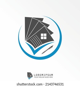 Check list, pen, Paper layers, and window with circle around image graphic icon logo design abstract concept vector stock. Can be used as a symbol related to Audit or property