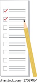 Check list and pencil icon. Vector illustration.