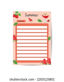 check list printable template Vector with cute fruit summer illustrations