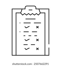 Lista de verificación o cuestionario Vector de línea del centro de llamadas. Lista de verificación o cuestionario Signo del centro de llamadas. Contorno aislado Ilustración negra