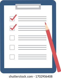 Check list and red pencil icon. Vector illustration.