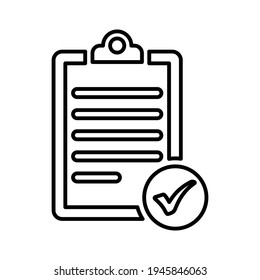 Check list, report, approved outline icon. Line art vector design.