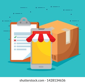 check list with smartphone and package box
