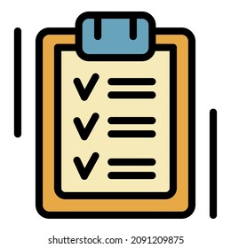 Check list of spa treatments icon. Outline check list of spa treatments vector icon color flat isolated