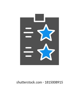 Check list with stars colored icon. Tablet with paper to the rating, test, questionare symbol