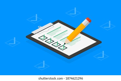 Check List tablet on white background. Ok sign. Vector illustration.