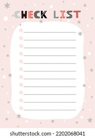 Check list template. Vector illustration in winter design for planner. Cute and trendy.