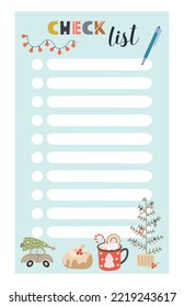 Check list template. Vector illustration in winter design for planner.