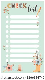 Check list template. Vector illustration in spring design with flowers for planner.