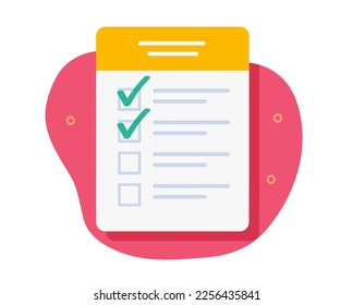 Check list test checkmarks paper icon vector, project checklist application filling flat graphic, quiz vote survey form exam writing, solution option report plan, business audit research review choice